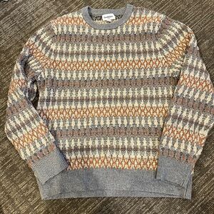 Goodfellow & Co Crewneck Fair Isle Sweater — Light Blue, Cream & Orange